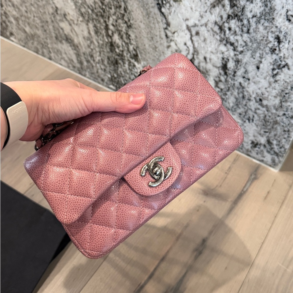 Chanel Caviar Mini Rectangular Flap Bag in Pink with Gunmetal Hardware - Picture 5 of 10